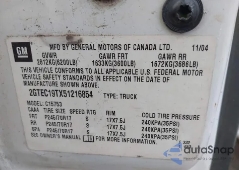 2005 GMC Sierra 1500 Sle из США, поврежденный, VIN 2GTEC19TX51216854